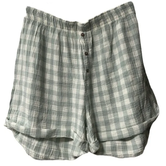 NWT: FREE PEOPLE Sunday Morning Boxer Aqua Gingham Size Large - Picture 3 of 9